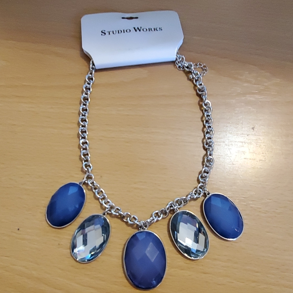 Studio Works Silver with Blue Faceted Ovals Necklace NWT